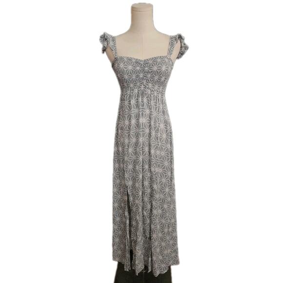 NWT Tiare Hawaii Womens Hollie Maxi Dress Aqua Blue/gray Geo Print One Size All - Picture 1 of 5
